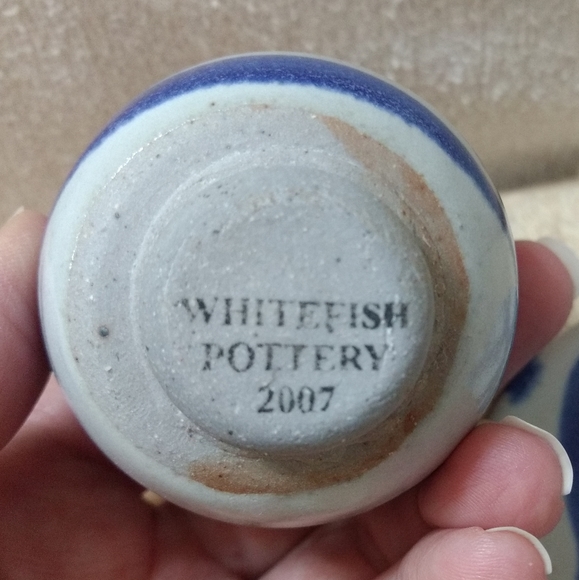 WHITEFISH POTTERY Miniature Vase & Plate Cobalt Blue Swirl Glaze 2007 Studio - Picture 6 of 8